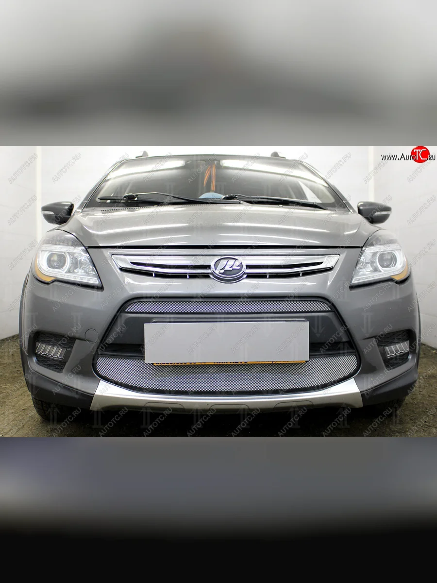 Защитная сетка в бампер (2 части, ячейка 3х7 мм) Alfeco Стандарт Lifan X50 (2015-2025) (Хром)  в Перми Пермском крае
