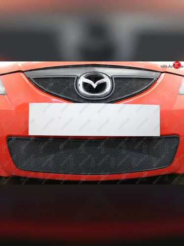 Защитная сетка в бампер (низ, ячейка 3х7 мм) Alfeco Стандарт (Чёрная) Mazda 3/Axela  BK (2006-2009) рестайлинг седан