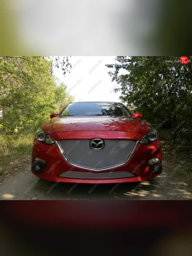 Защитная сетка в бампер (низ, ячейка 4х10 мм) Alfeco Премиум (Хром) Mazda 3/Axela BM дорестайлинг, хэтчбэк (2013-2016)