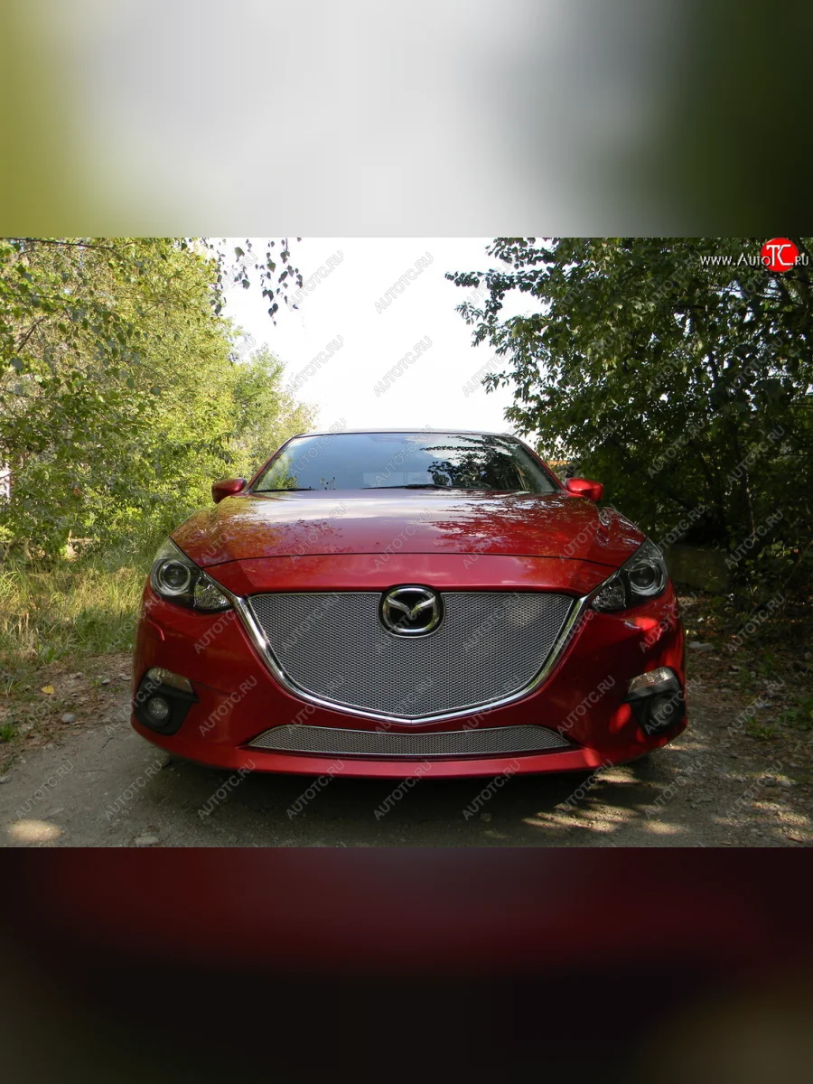 Защитная сетка в бампер (низ, ячейка 4х10 мм) Alfeco Премиум Mazda 3/Axela BM дорестайлинг, хэтчбэк (2013-2016) (Хром)  в Керчи Республика Крым