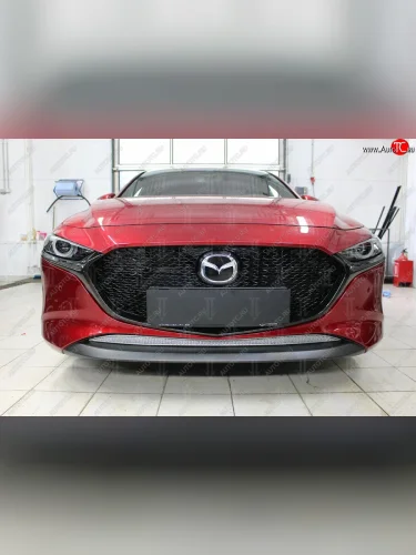 Защитная сетка в бампер (низ, ячейка 3х7 мм) Alfeco Стандарт (Хром) Mazda 3/Axela BP хэтчбэк (2019-2025)