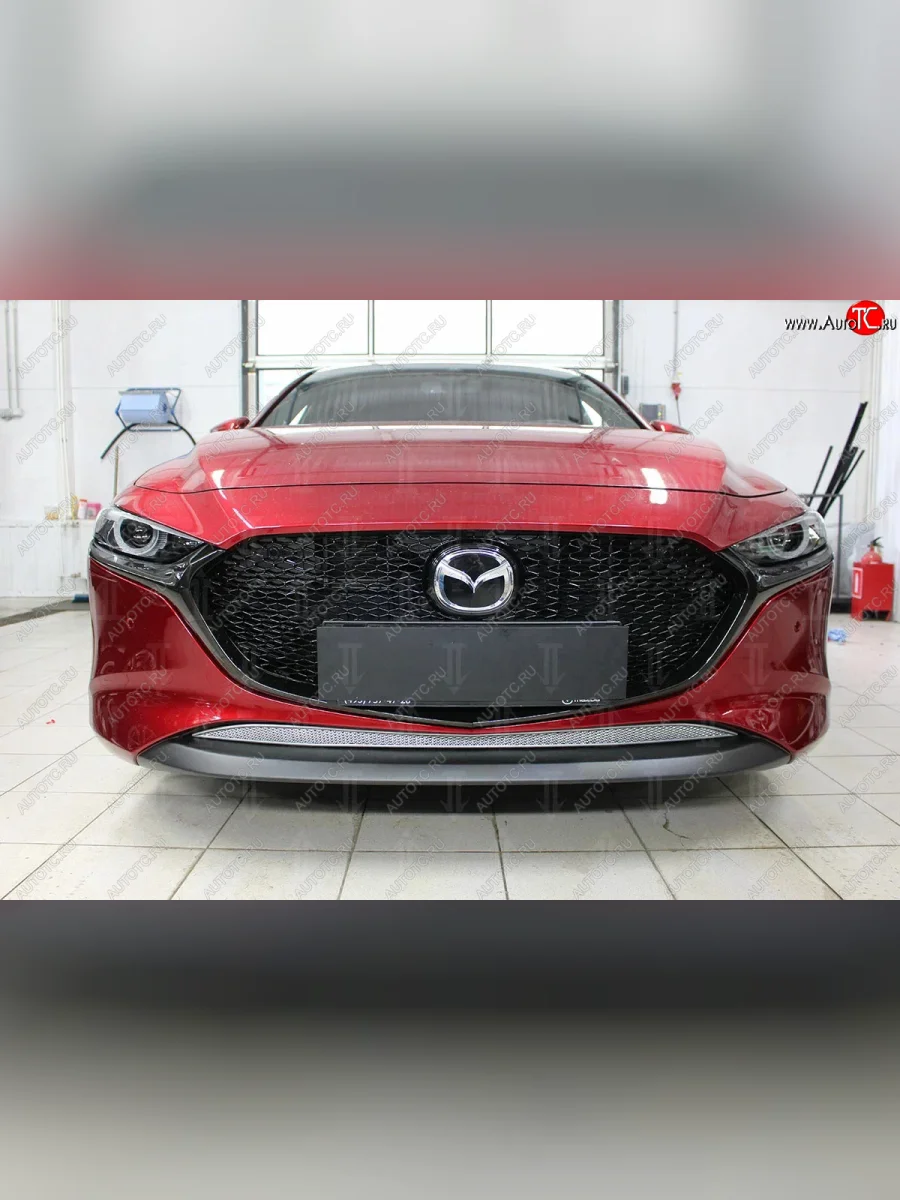 Защитная сетка в бампер (низ, ячейка 3х7 мм) Alfeco Стандарт Mazda 3/Axela BP хэтчбэк (2019-2025) (Хром)  с доставкой в г. Керчь