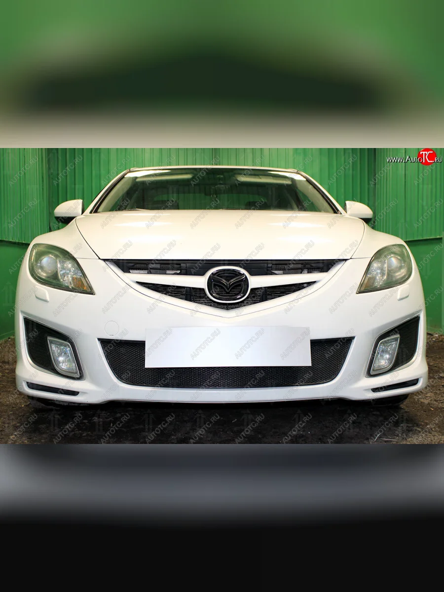 Защитная сетка в бампер (низ, компл.Sport, ячейка 4х10 мм) Alfeco Премиум Mazda 6 GH дорестайлинг лифтбэк (2007-2010) (Чёрная)  в Керчи Республика Крым