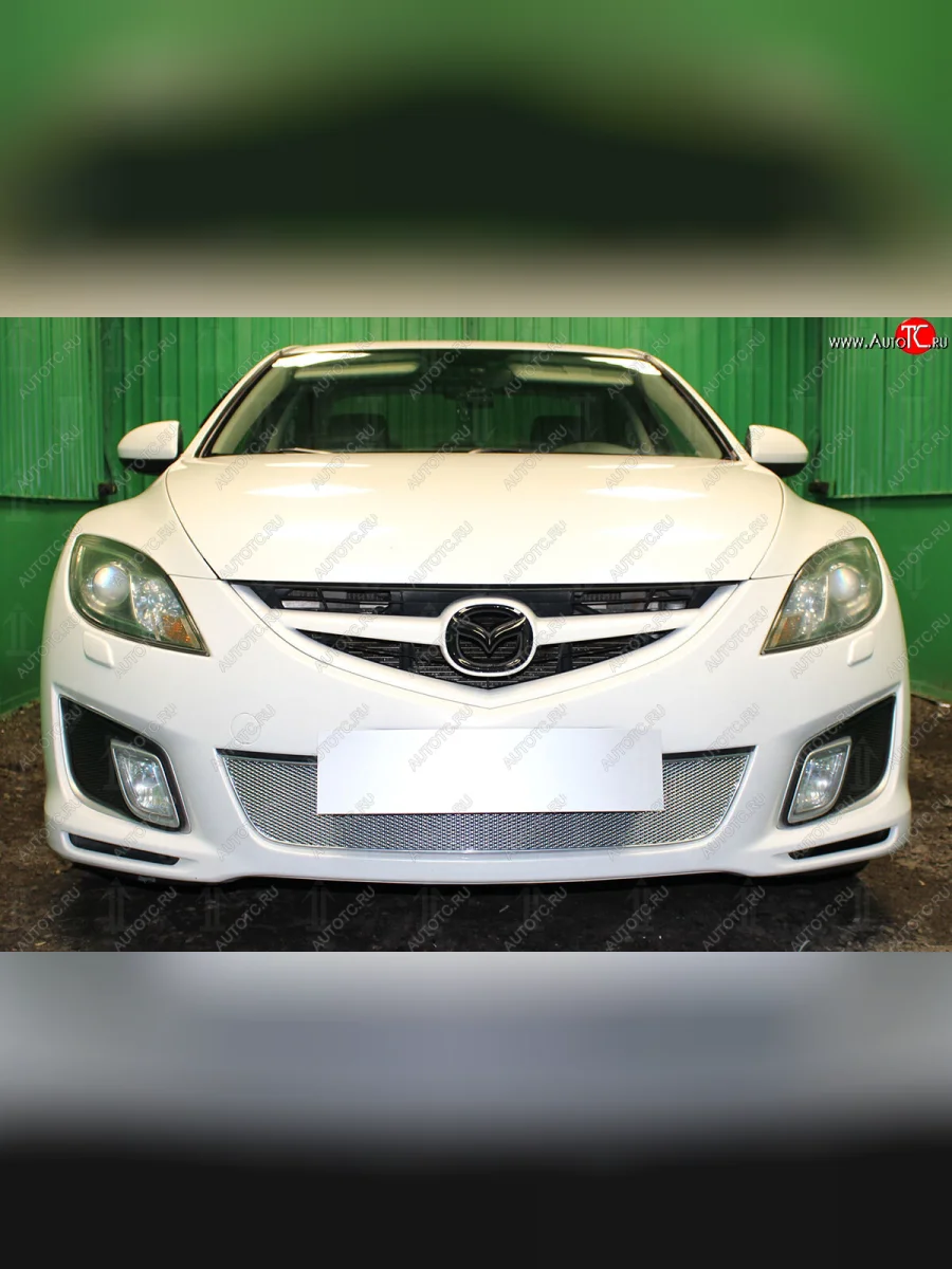 Защитная сетка в бампер (низ, компл.Sport, ячейка 4х10 мм) Alfeco Премиум Mazda 6 GH дорестайлинг лифтбэк (2007-2010) (Хром)  в Перми Пермском крае