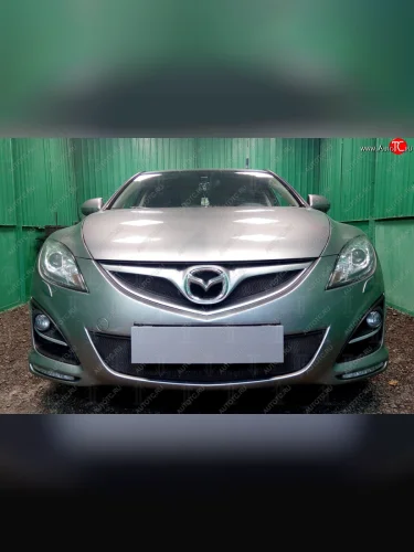 Защитная сетка в бампер (низ, ячейка 3х7 мм) Alfeco Стандарт (Чёрная) Mazda 6 GH рестайлинг универсал (2010-2012)