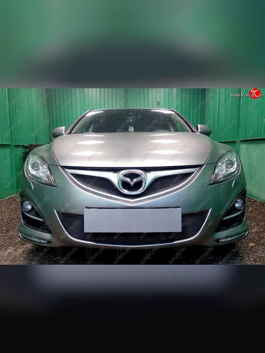 Защитная сетка в бампер (низ, ячейка 3х7 мм) Alfeco Стандарт Mazda 6 GH рестайлинг универсал (2010-2012) (Чёрная)  в Перми Пермском крае