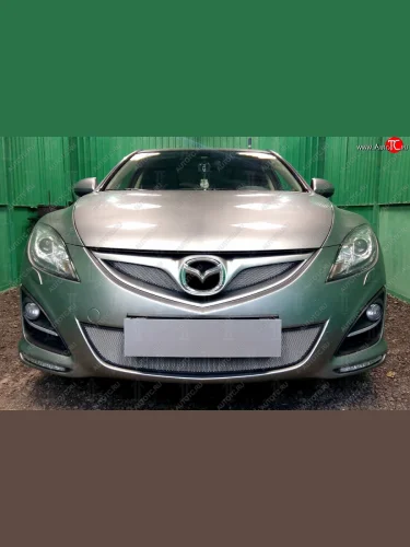 Защитная сетка в бампер (низ, ячейка 3х7 мм) Alfeco Стандарт (Хром) Mazda 6 GH рестайлинг универсал (2010-2012)