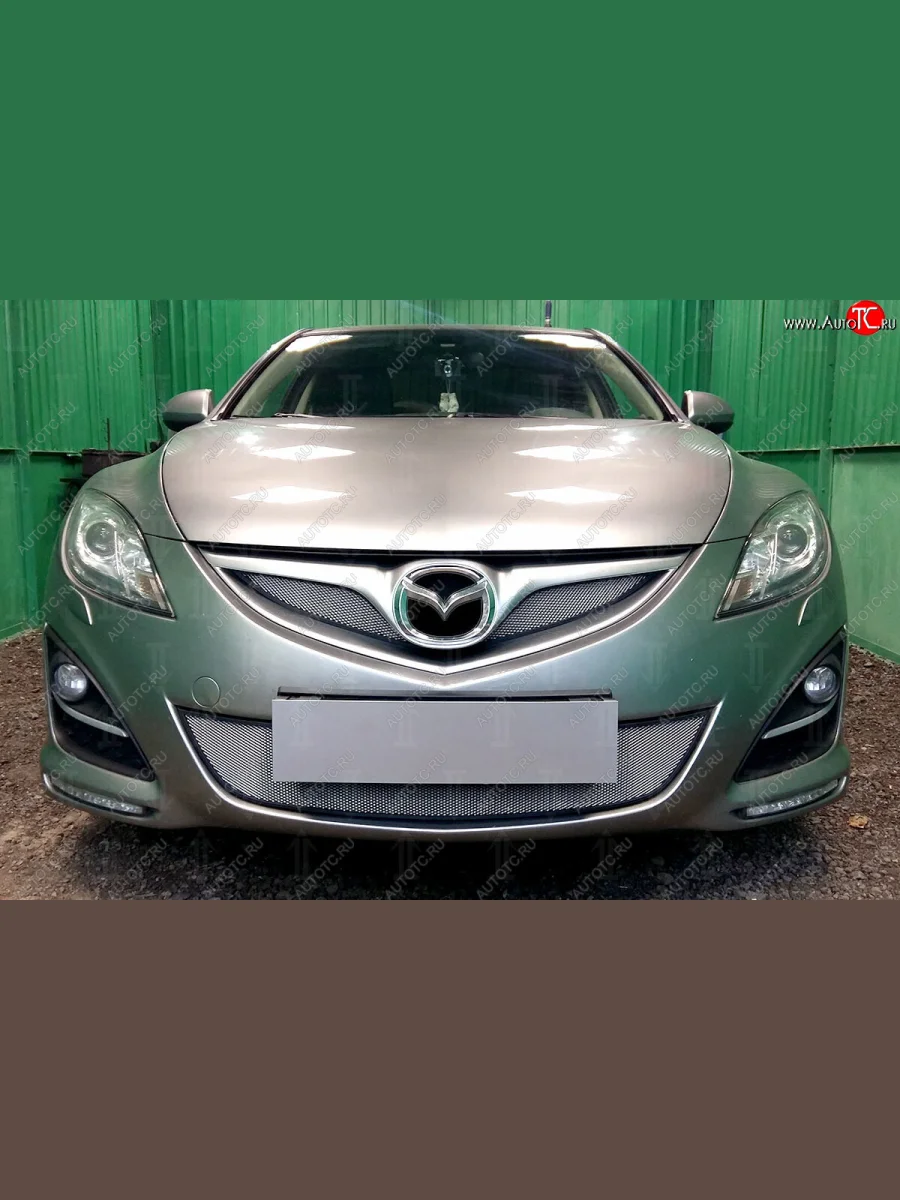 Защитная сетка в бампер (низ, ячейка 3х7 мм) Alfeco Стандарт Mazda 6 GH рестайлинг универсал (2010-2012) (Хром)  в Керчи Республика Крым