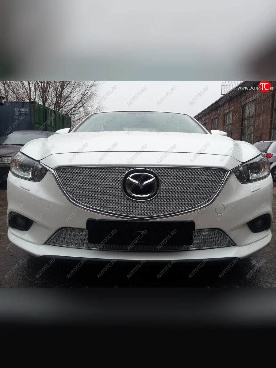 Защитная сетка в бампер (низ, ячейка 4х10 мм) Alfeco Премиум Mazda 6 GJ дорестайлинг седан (2012-2015) (Хром)  в Перми Пермском крае