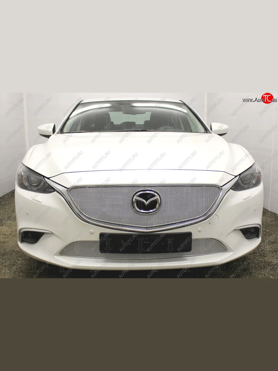 Защитная сетка в бампер (верх, компл. Activ, ячейка 4х10 мм) Alfeco Премиум Mazda 6 GJ 1-ый рестайлинг седан (2015-2018) (Хром)  в Воронеже Воронежской области
