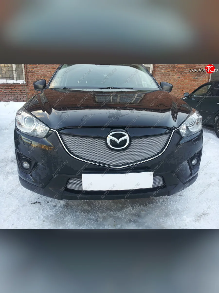 Защитная сетка в бампер (верх, ячейка 3х7 мм) Alfeco Стандарт Mazda CX-5 KE дорестайлинг (2011-2014) (Хром)  в Перми Пермском крае