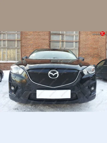 Защитная сетка в бампер (низ, ячейка 3х7 мм) Alfeco Стандарт (Чёрная) Mazda CX-5 KE дорестайлинг (2011-2014)