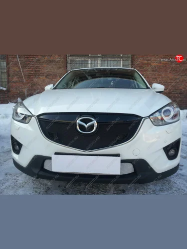Защитная сетка в бампер (низ, ячейка 3х7 мм) Alfeco Стандарт (Хром) Mazda CX-5 KE дорестайлинг (2011-2014)