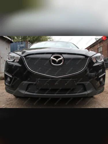 Защитная сетка в бампер (низ, ячейка 4х10 мм) Alfeco Премиум (Чёрная) Mazda CX-5 KE рестайлинг (2015-2017)