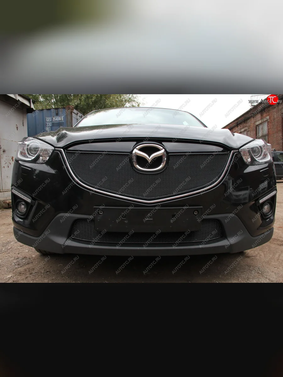 Защитная сетка в бампер (низ, ячейка 4х10 мм) Alfeco Премиум Mazda CX-5 KE рестайлинг (2015-2017) (Чёрная)  в Самаре Самарской области