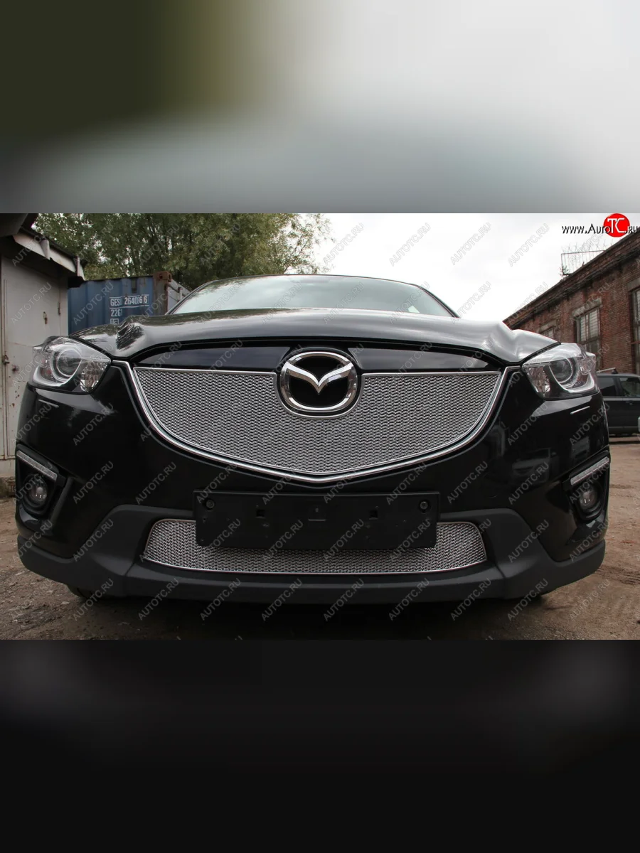 Защитная сетка в бампер (низ, ячейка 4х10 мм) Alfeco Премиум Mazda CX-5 KE рестайлинг (2015-2017) (Хром)  с доставкой в г. Керчь