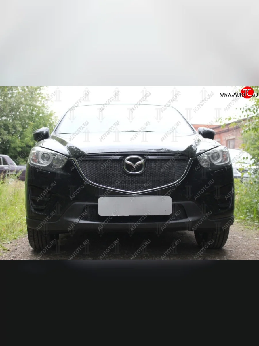 Защитная сетка в бампер (верх, ячейка 3х7 мм) Alfeco Стандарт Mazda CX-5 KE рестайлинг (2015-2017) (Чёрная)  с доставкой в г. Керчь