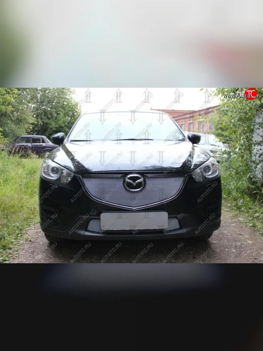 Защитная сетка в бампер (верх, ячейка 3х7 мм) Alfeco Стандарт Mazda CX-5 KE рестайлинг (2015-2017) (Хром)  с доставкой в г. Керчь