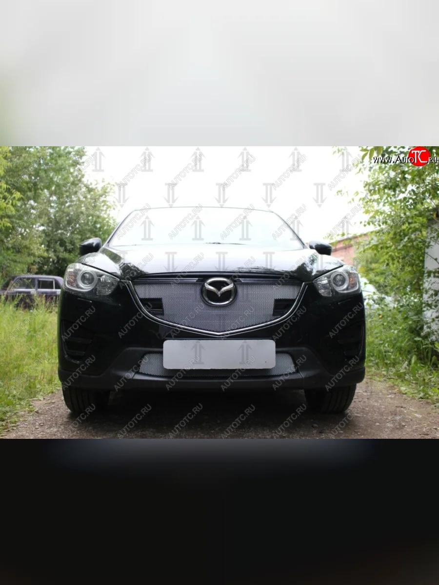 Защитная сетка в бампер (верх, с парктроником, ячейка 3х7 мм) Alfeco Стандарт Mazda CX-5 KE рестайлинг (2015-2017) (Хром)  с доставкой в г. Керчь