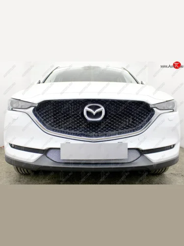 Защитная сетка в бампер (низ, ячейка 3х7 мм) Alfeco Стандарт (Хром) Mazda CX-5 KF (2016-2025)