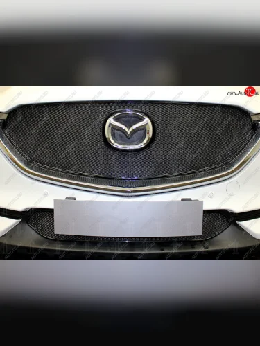 Защитная сетка в бампер (низ, ячейка 4х10 мм) Alfeco Премиум (Чёрная) Mazda CX-5 KF (2016-2025)