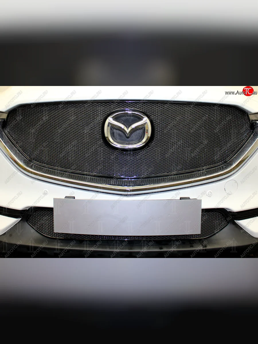 Защитная сетка в бампер (низ, ячейка 4х10 мм) Alfeco Премиум Mazda CX-5 KF (2016-2025) (Чёрная)  с доставкой в г. Пермь