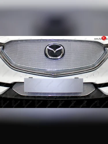 Защитная сетка в бампер (низ, ячейка 4х10 мм) Alfeco Премиум (Хром) Mazda CX-5 KF (2016-2025)