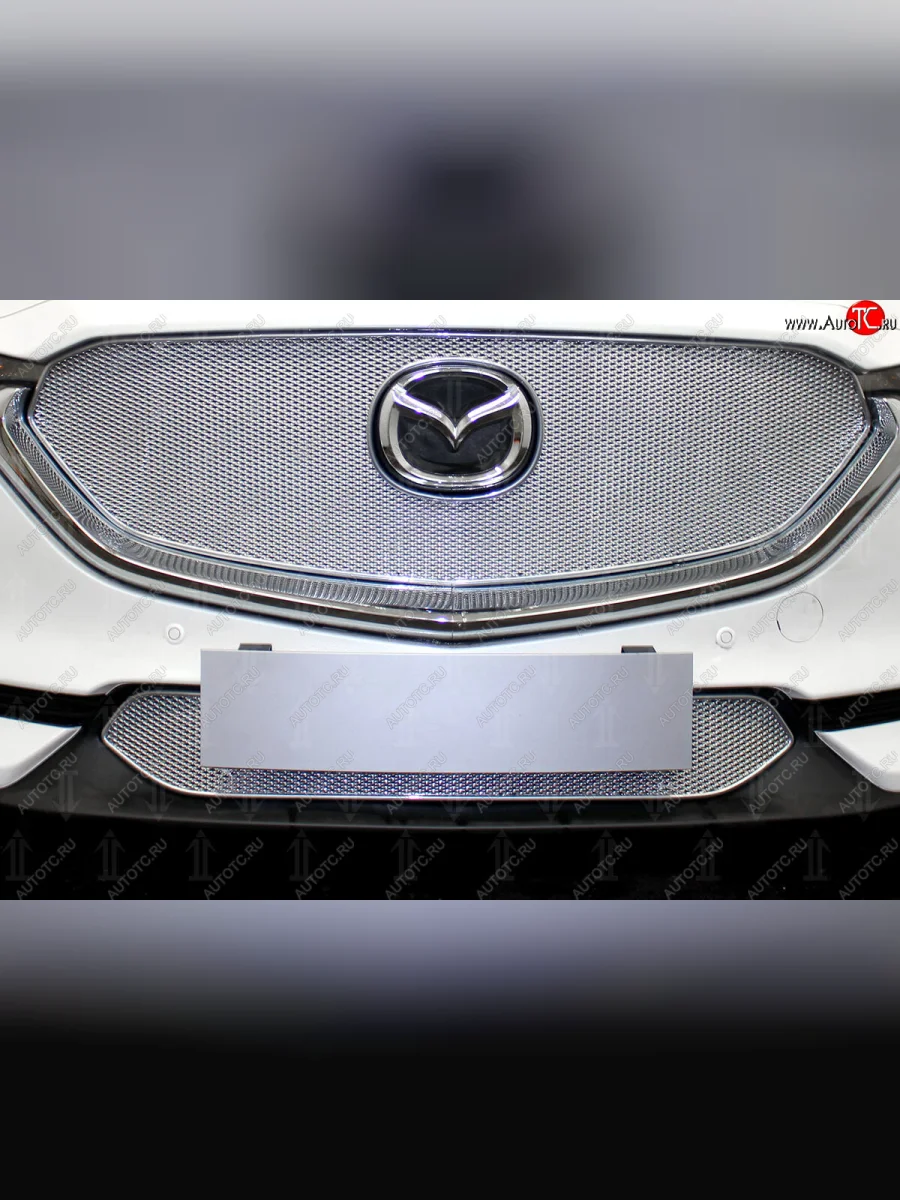 Защитная сетка в бампер (низ, ячейка 4х10 мм) Alfeco Премиум Mazda CX-5 KF (2016-2025) (Хром)  с доставкой в г. Пермь