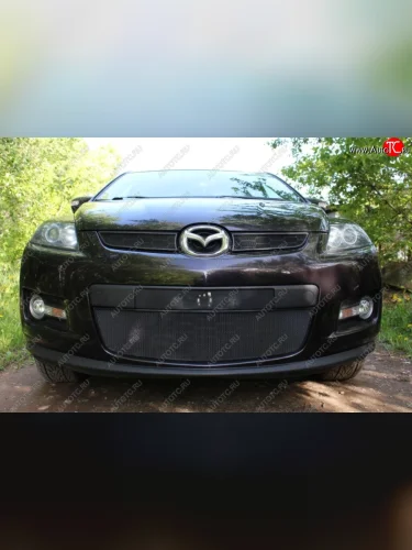 Защитная сетка в бампер (низ, ячейка 3х7 мм) Alfeco Стандарт (Чёрная) Mazda CX-7 ER дорестайлинг (2006-2010)