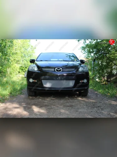 Защитная сетка в бампер (низ, ячейка 3х7 мм) Alfeco Стандарт (Хром) Mazda CX-7 ER дорестайлинг (2006-2010)