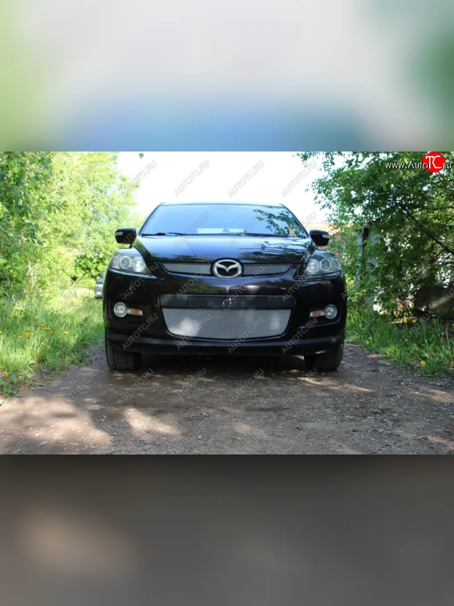 Защитная сетка в бампер (низ, ячейка 3х7 мм) Alfeco Стандарт Mazda CX-7 ER дорестайлинг (2006-2010) (Хром)  в Перми Пермском крае