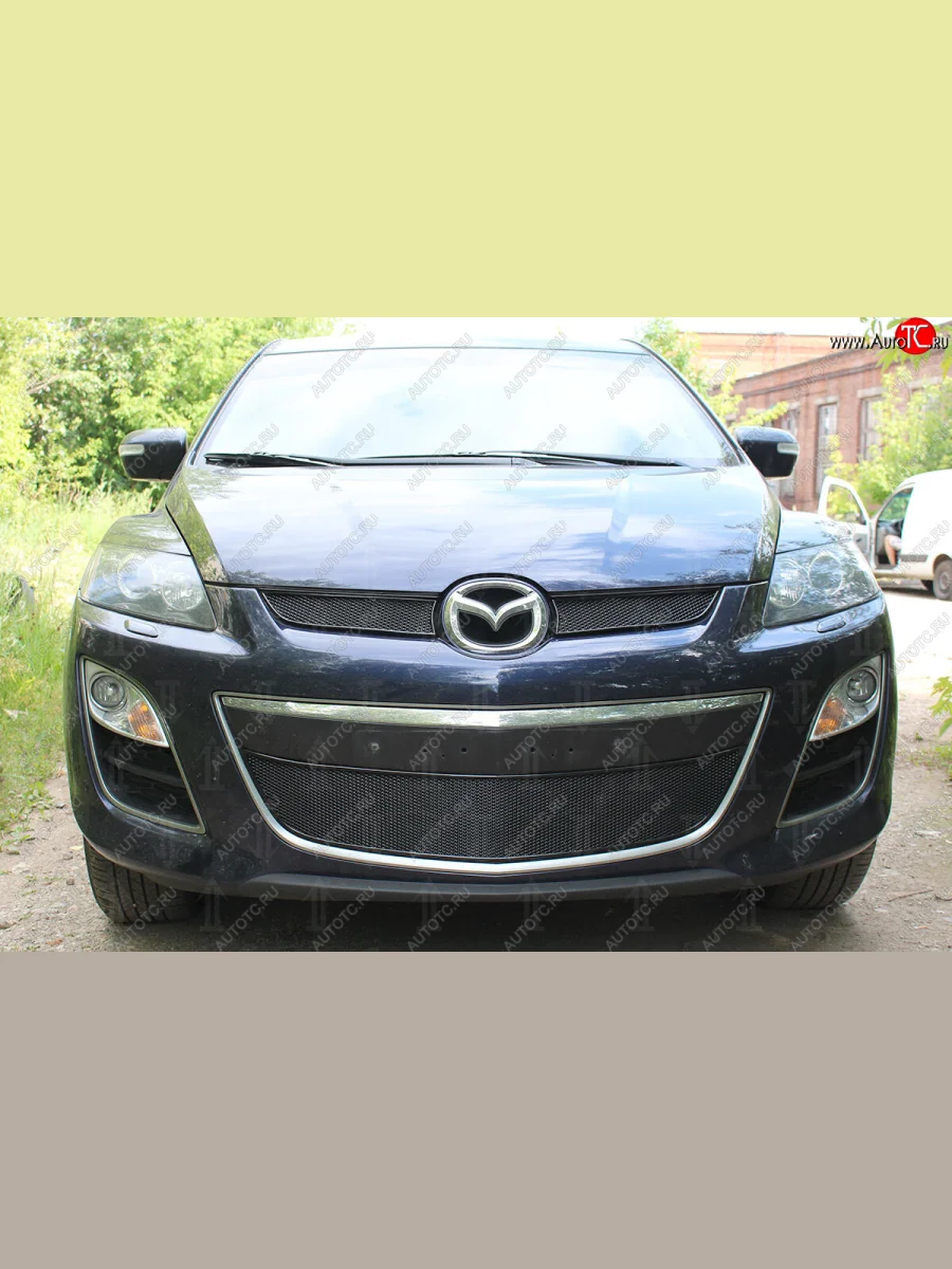 Защитная сетка в бампер (низ, ячейка 4х10 мм) Alfeco Премиум Mazda CX-7 ER рестайлинг (2010-2012) (Чёрная)  с доставкой в г. Керчь