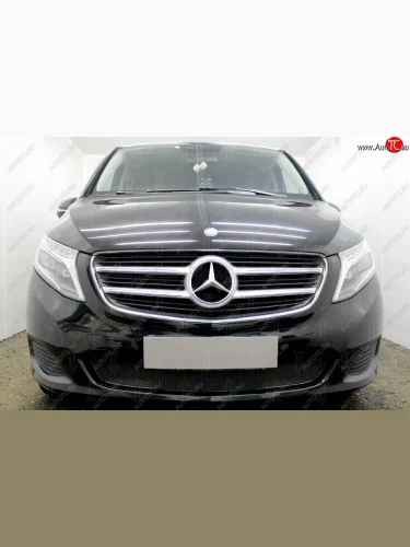 Защитная сетка в бампер (низ, ячейка 4х10 мм) Alfeco Премиум (Чёрная) Mercedes-Benz Vito  W447 (2015-2020) дорестайлинг