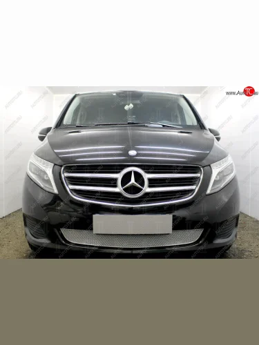 Защитная сетка в бампер (низ, ячейка 4х10 мм) Alfeco Премиум (Хром) Mercedes-Benz Vito  W447 (2015-2020) дорестайлинг