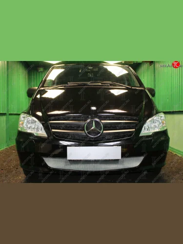 Защитная сетка в бампер (низ, ячейка 3х7 мм) Alfeco Стандарт (Хром) Mercedes-Benz Vito W639 рестайлинг (2010-2014)