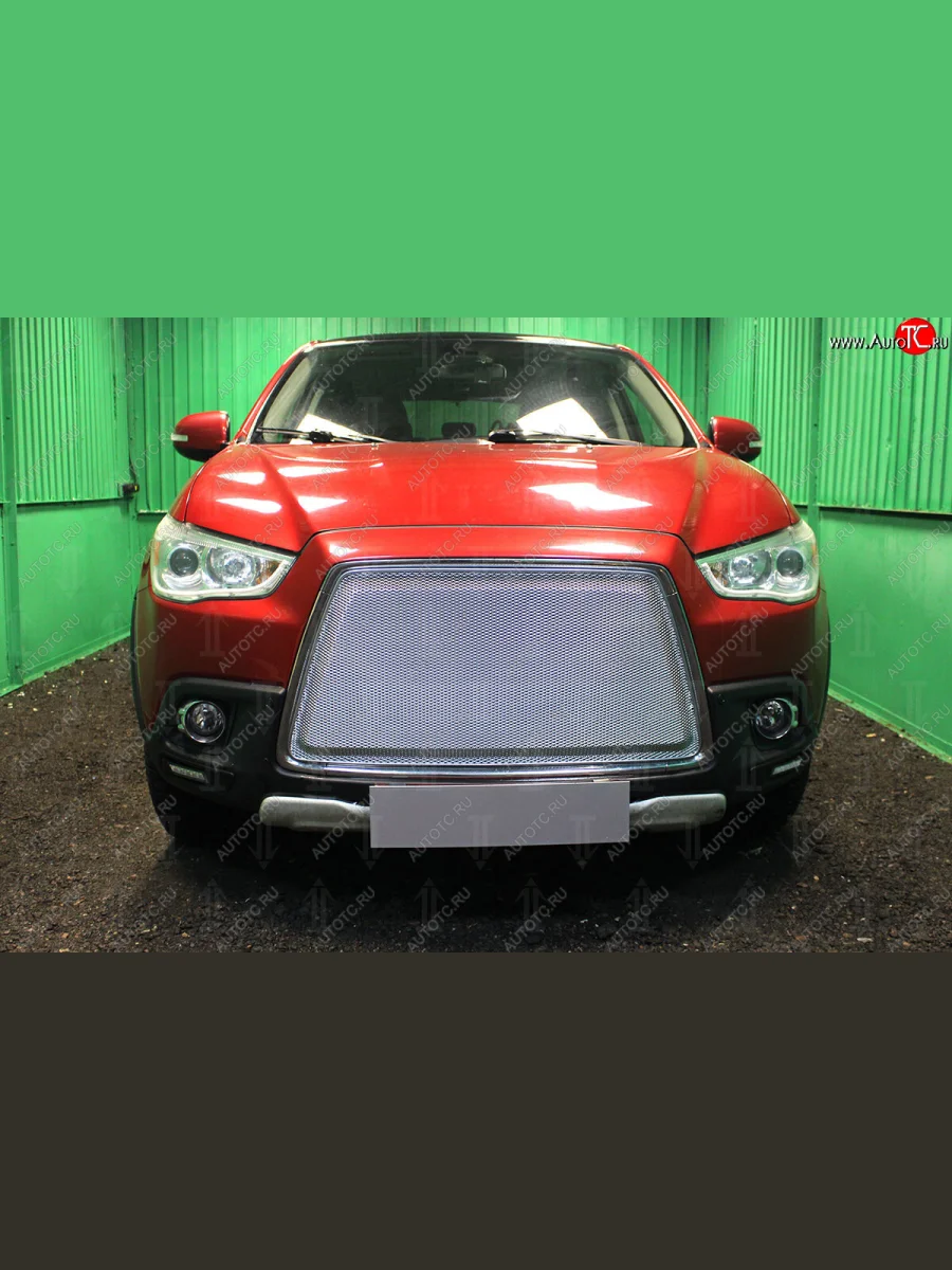 Защитная сетка в бампер (3D, ячейка 4х10 мм) Alfeco Премиум Mitsubishi ASX дорестайлинг (2010-2012) (Хром)  с доставкой в г. Керчь