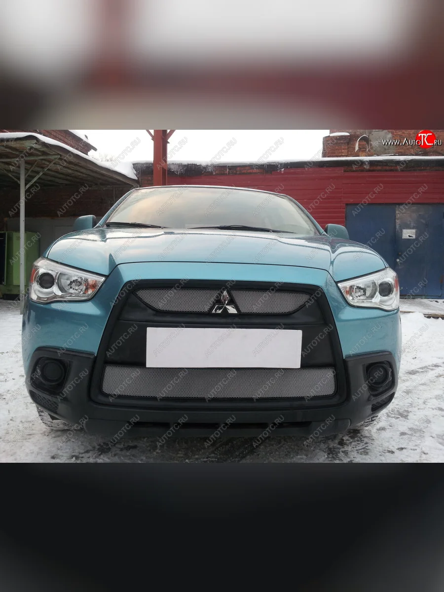 Защитная сетка в бампер (низ, ячейка 3х7 мм) Alfeco Стандарт Mitsubishi ASX дорестайлинг (2010-2012) (Хром)  с доставкой в г. Керчь
