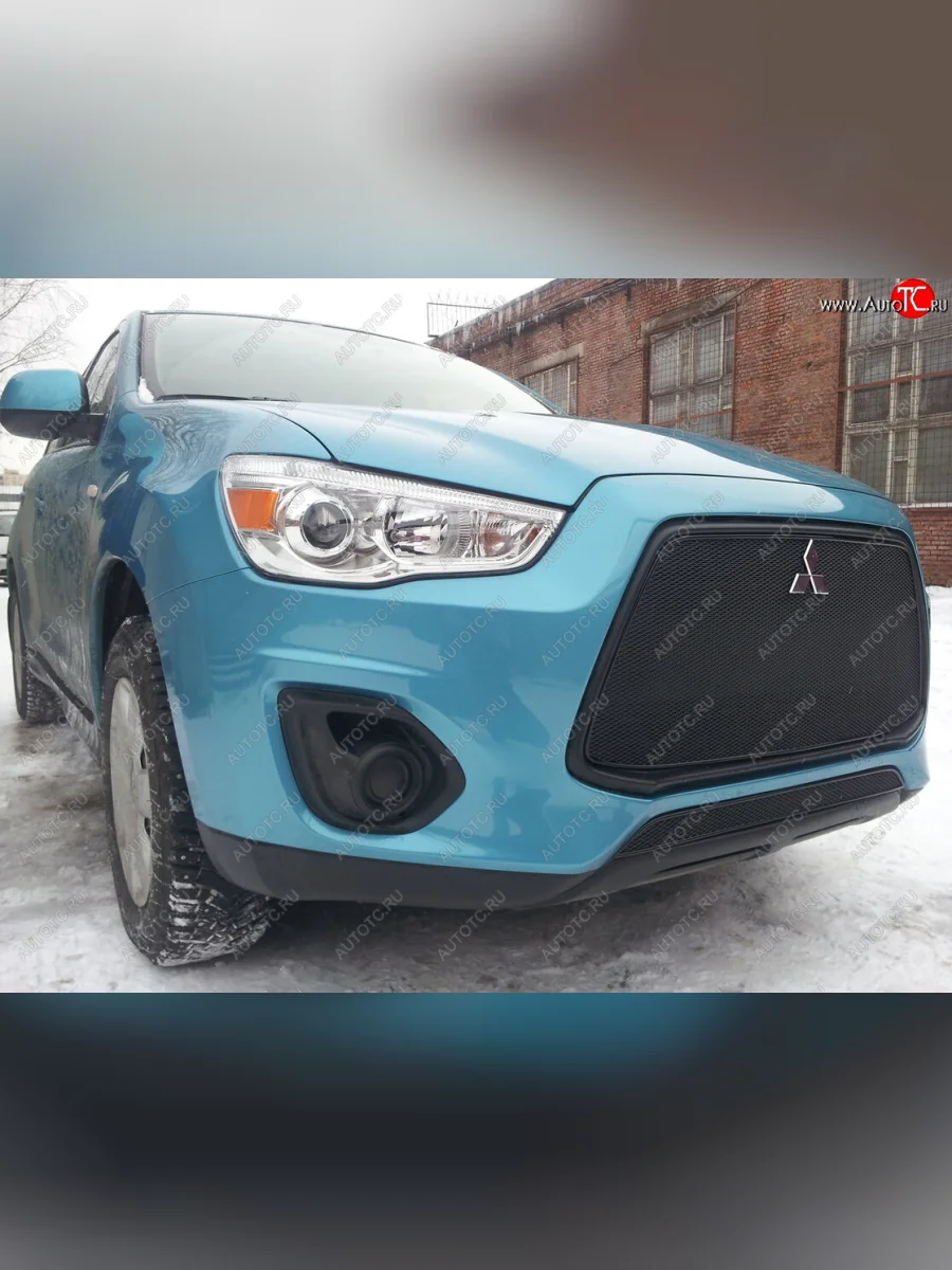 Защитная сетка в бампер (верх, ячейка 4х10 мм) Alfeco Премиум Mitsubishi ASX 1-ый рестайлинг (2013-2016) (Чёрная)  в Самаре Самарской области