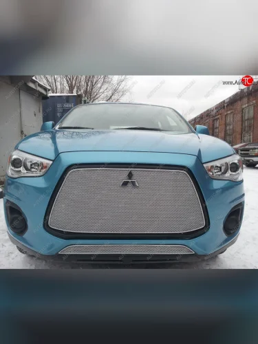 Защитная сетка в бампер (низ, ячейка 4х10 мм) Alfeco Премиум (Хром) Mitsubishi ASX 1-ый рестайлинг (2013-2016)