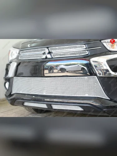 Защитная сетка в бампер (середина, ячейка 4х10 мм) Alfeco Премиум (Хром) Mitsubishi ASX 2-ой рестайлинг (2017-2020)