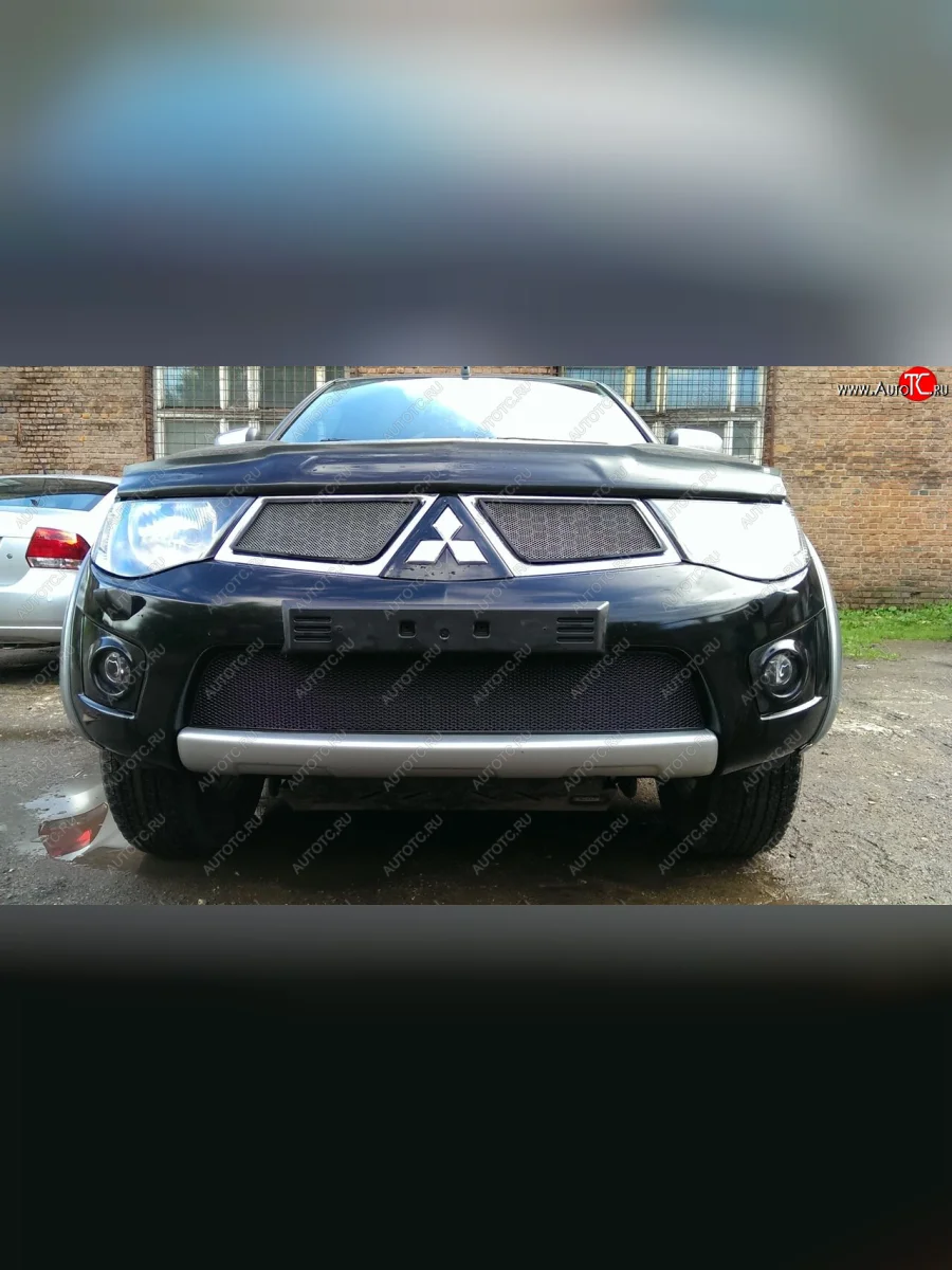 Защитная сетка в бампер (низ, ячейка 4х10 мм) Alfeco Премиум Mitsubishi L200 4  дорестайлинг (2006-2014)  в Керчи Республика Крым