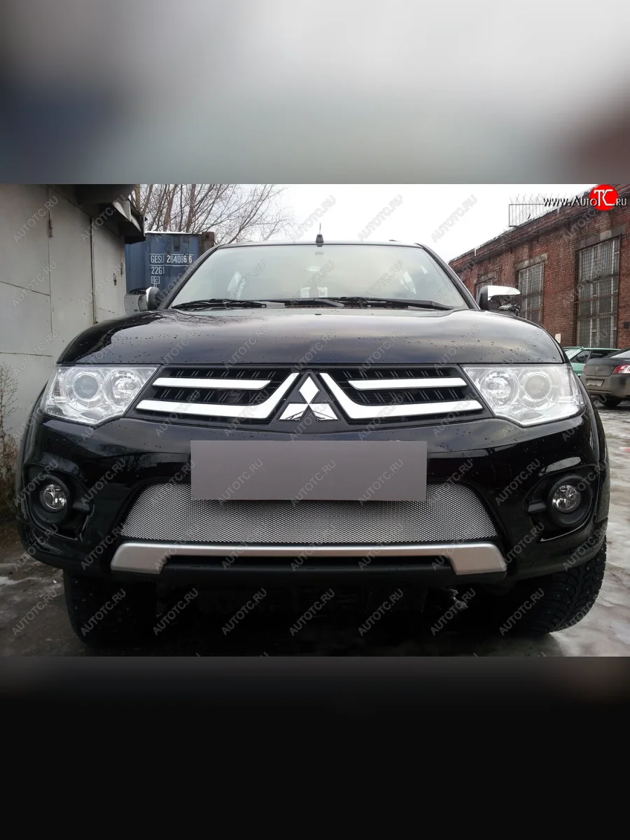 Защитная сетка в бампер (низ, ячейка 3х7 мм) Alfeco Стандарт Mitsubishi L200 4  рестайлинг (2013-2016) (Хром)  в Самаре Самарской области