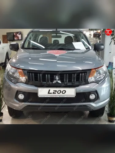 Защитная сетка в бампер (низ, ячейка 3х7 мм) Alfeco Стандарт (Чёрная) Mitsubishi L200 5 KK,KL дорестайлинг (2015-2019)