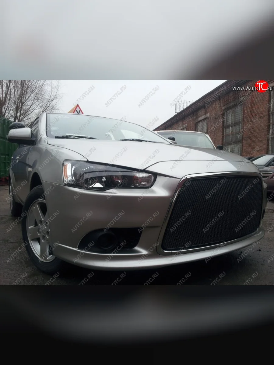 Защитная сетка в бампер (ячейка 3х7 мм) Alfeco Стандарт Mitsubishi Lancer 10 CY седан рестайлинг (2011-2017) (Чёрная)  в Керчи Республика Крым