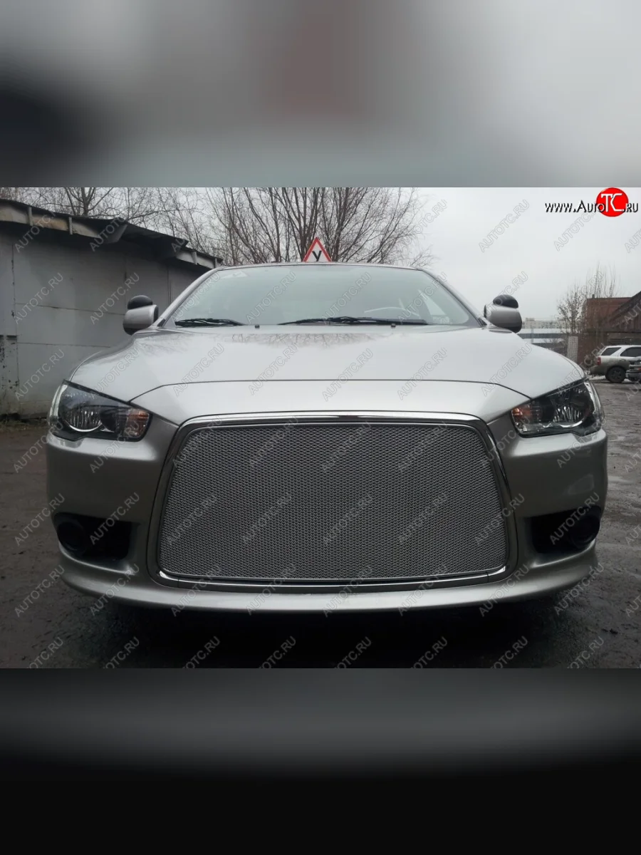 Защитная сетка в бампер (ячейка 3х7 мм) Alfeco Стандарт Mitsubishi Lancer 10 CY седан рестайлинг (2011-2017) (Хром)  с доставкой в г. Керчь