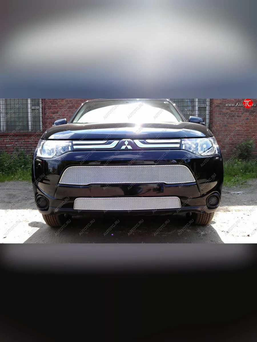Защитная сетка в бампер (верх, ячейка 3х7 мм) Alfeco Стандарт Mitsubishi Outlander GF дорестайлинг (2012-2014) (Хром)  в Керчи Республика Крым