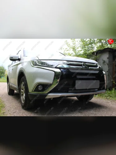 Защитная сетка в бампер (4 части, ячейка 3х7 мм) Alfeco Стандарт (Хром) Mitsubishi Outlander GF 2-ой рестайлинг (2015-2018)