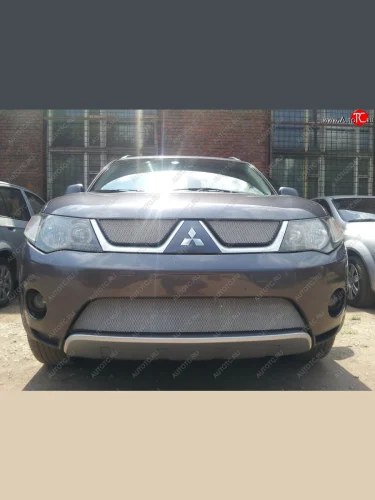 Защитная сетка в бампер (низ, ячейка 3х7 мм) Alfeco Стандарт (Хром) Mitsubishi Outlander XL (CW)  дорестайлинг (2005-2009)