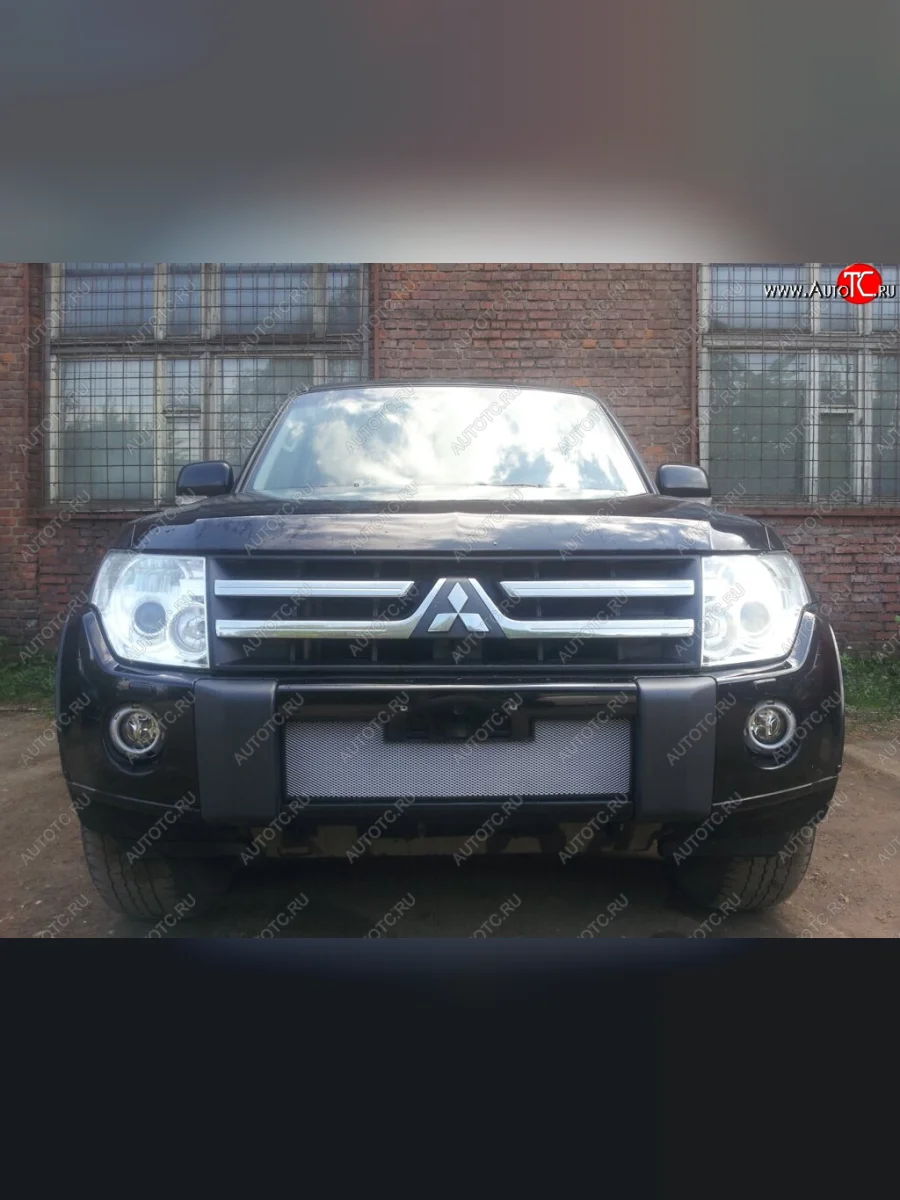 Защитная сетка в бампер (низ, ячейка 3х7 мм) Стрелка11 Стандарт Mitsubishi Pajero 4 V80 дорестайлинг (2006-2011) (Хром)  в Самаре Самарской области