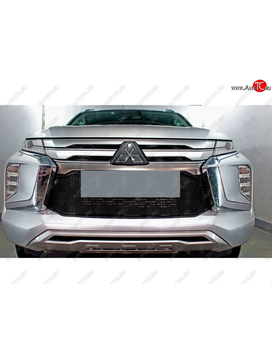 Защитная сетка в бампер (низ, ячейка 4х10 мм) Стрелка11 Премиум Mitsubishi Pajero Sport QF рестайлинг (2019-2022) (Чёрная)  в Перми Пермском крае